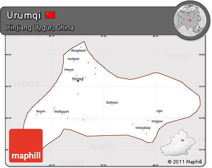 Classic Style Simple Map of Urumqi, cropped outside