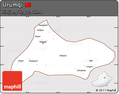 Classic Style Simple Map of Urumqi, cropped outside