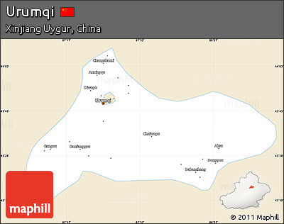 Classic Style Simple Map of Urumqi, single color outside