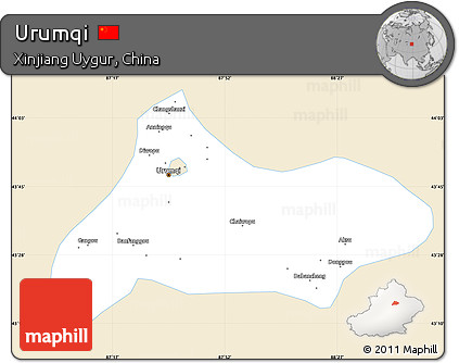 Classic Style Simple Map of Urumqi, single color outside