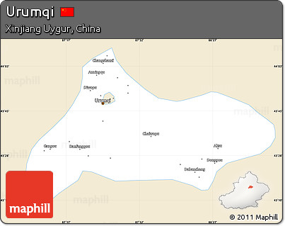 Classic Style Simple Map of Urumqi, single color outside
