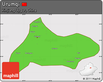 Political Simple Map of Urumqi, cropped outside