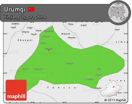 Political Simple Map of Urumqi, single color outside, borders and labels