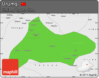Political Simple Map of Urumqi, single color outside, borders and labels
