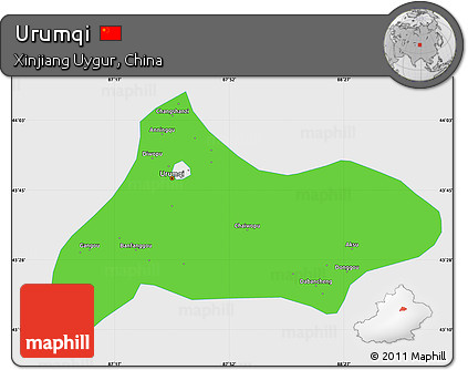 Political Simple Map of Urumqi, single color outside