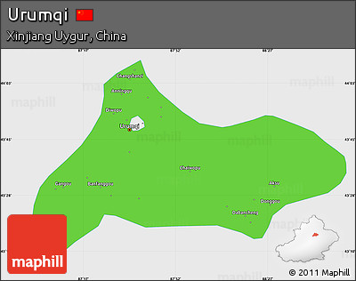 Political Simple Map of Urumqi, single color outside