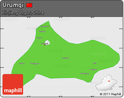 Political Simple Map of Urumqi, single color outside