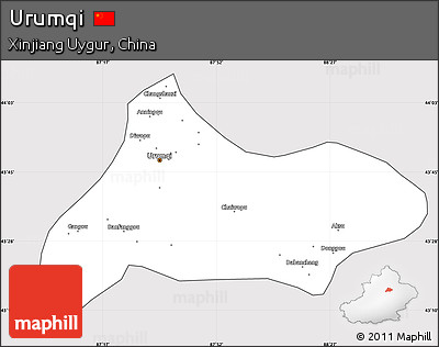 Silver Style Simple Map of Urumqi, cropped outside