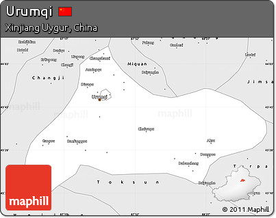 Silver Style Simple Map of Urumqi
