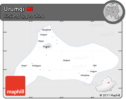 Silver Style Simple Map of Urumqi, single color outside