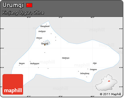 Silver Style Simple Map of Urumqi, single color outside