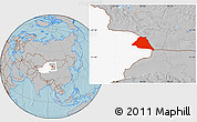 Gray Location Map of Yiwu, highlighted parent region, hill shading
