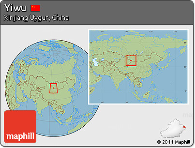 Savanna Style Location Map of Yiwu, within the entire country