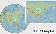Savanna Style Location Map of Yiwu, within the entire country, hill shading