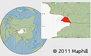 Savanna Style Location Map of Yiwu, highlighted parent region, hill shading