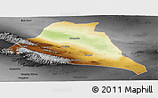 Physical Panoramic Map of Yiwu, darken, desaturated