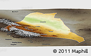 Physical Panoramic Map of Yiwu, darken, semi-desaturated