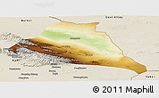 Physical Panoramic Map of Yiwu, shaded relief outside
