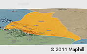 Political Panoramic Map of Yiwu, semi-desaturated