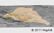 Satellite Panoramic Map of Yiwu, darken, desaturated