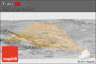Satellite Panoramic Map of Yiwu, desaturated