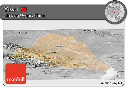 Satellite Panoramic Map of Yiwu, desaturated