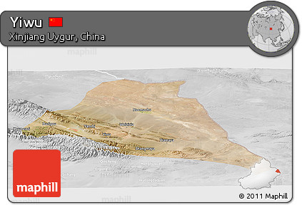 Satellite Panoramic Map of Yiwu, lighten, desaturated