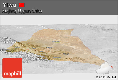 Satellite Panoramic Map of Yiwu, lighten, desaturated