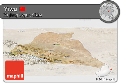 Satellite Panoramic Map of Yiwu, lighten