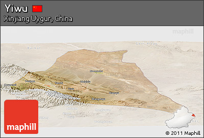 Satellite Panoramic Map of Yiwu, lighten
