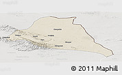 Shaded Relief Panoramic Map of Yiwu, lighten, semi-desaturated