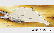 Shaded Relief Panoramic Map of Yiwu, physical outside