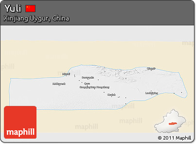 Classic Style 3D Map of Yuli, single color outside