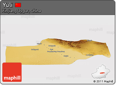 Physical 3D Map of Yuli, cropped outside