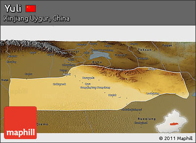Physical 3D Map of Yuli, darken