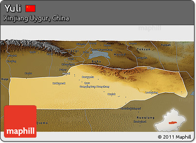 Physical 3D Map of Yuli, darken