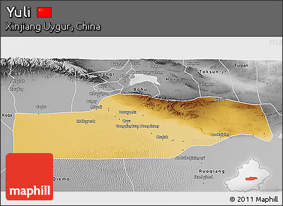 Physical 3D Map of Yuli, desaturated
