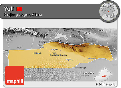 Physical 3D Map of Yuli, desaturated