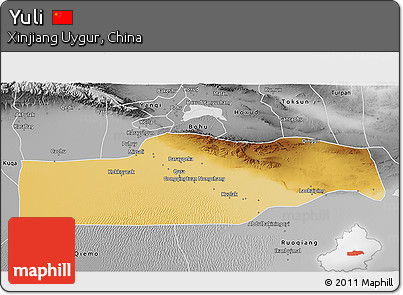 Physical 3D Map of Yuli, desaturated