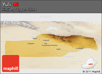 Physical 3D Map of Yuli, lighten