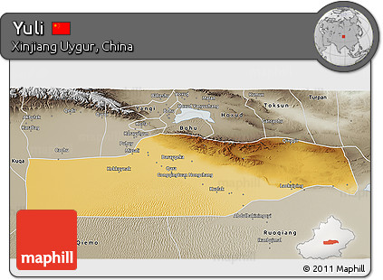Physical 3D Map of Yuli, semi-desaturated