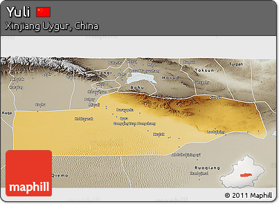 Physical 3D Map of Yuli, semi-desaturated