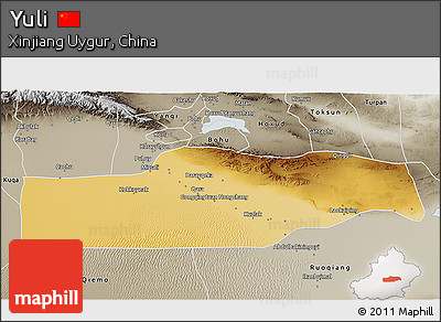 Physical 3D Map of Yuli, semi-desaturated