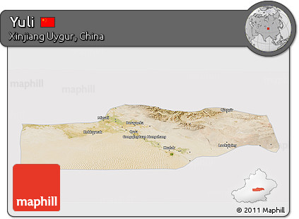Satellite 3D Map of Yuli, cropped outside