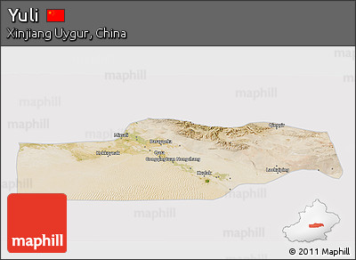 Satellite 3D Map of Yuli, cropped outside