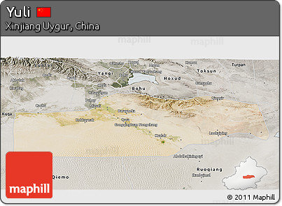 Satellite 3D Map of Yuli, semi-desaturated