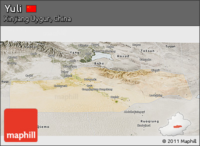 Satellite 3D Map of Yuli, semi-desaturated