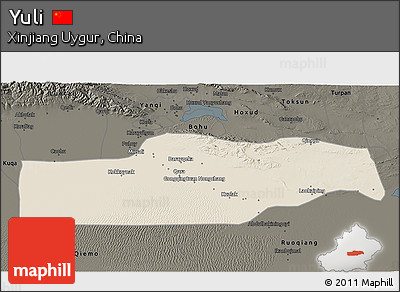 Shaded Relief 3D Map of Yuli, darken