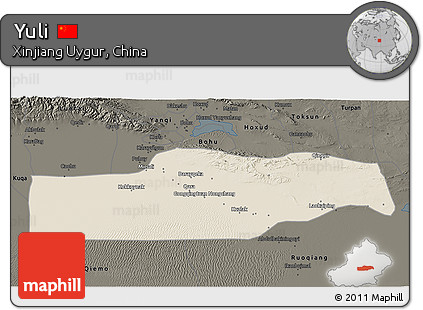 Shaded Relief 3D Map of Yuli, darken