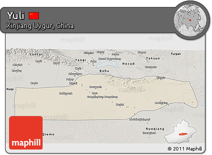 Shaded Relief 3D Map of Yuli, semi-desaturated